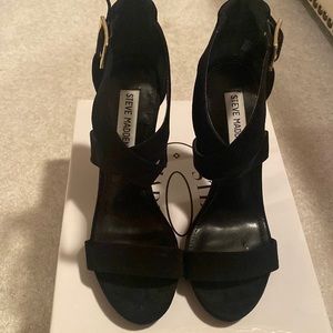 Steve Madden Women’s sandal heels, black suede. Like new, size 8